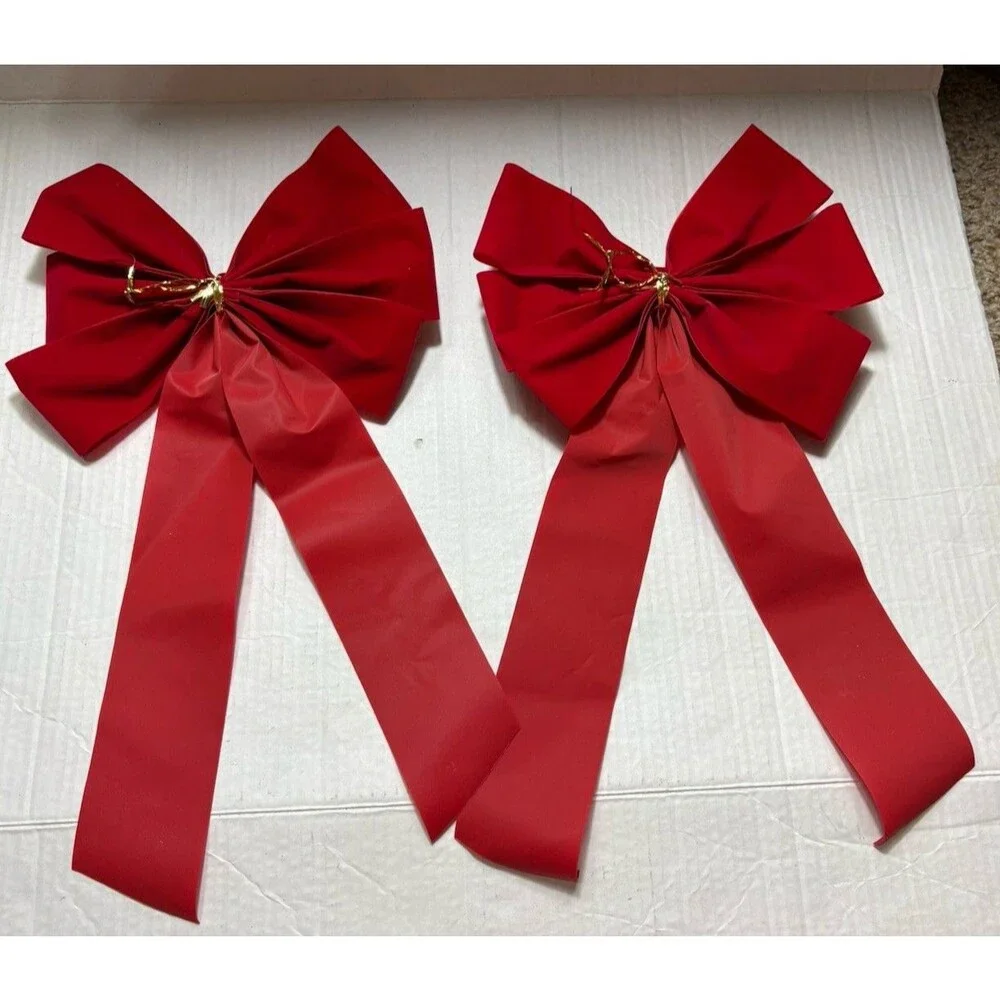 2 Large Red Velvet Christmas Bows 16” Wreath Door Tree Holiday Decor